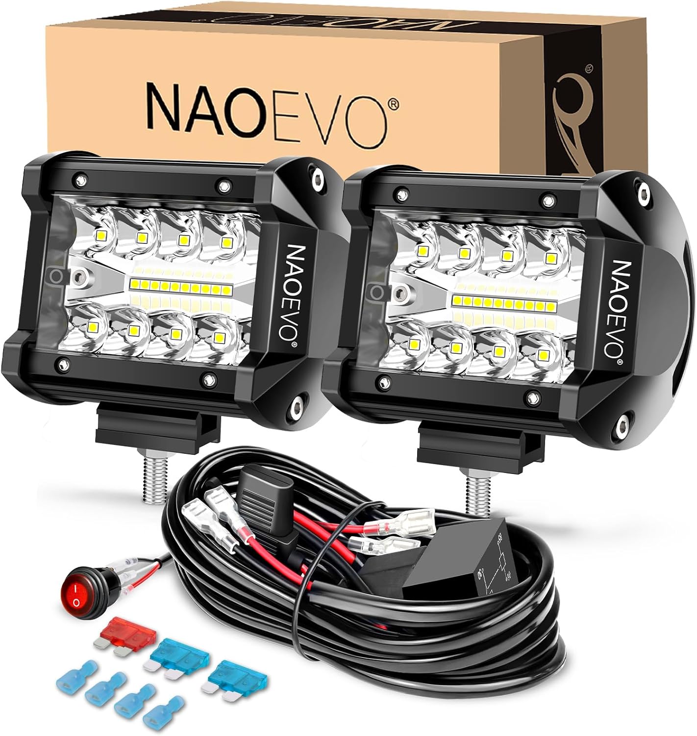 4 Inch LED Pod Lights 120W White with Wiring Harness