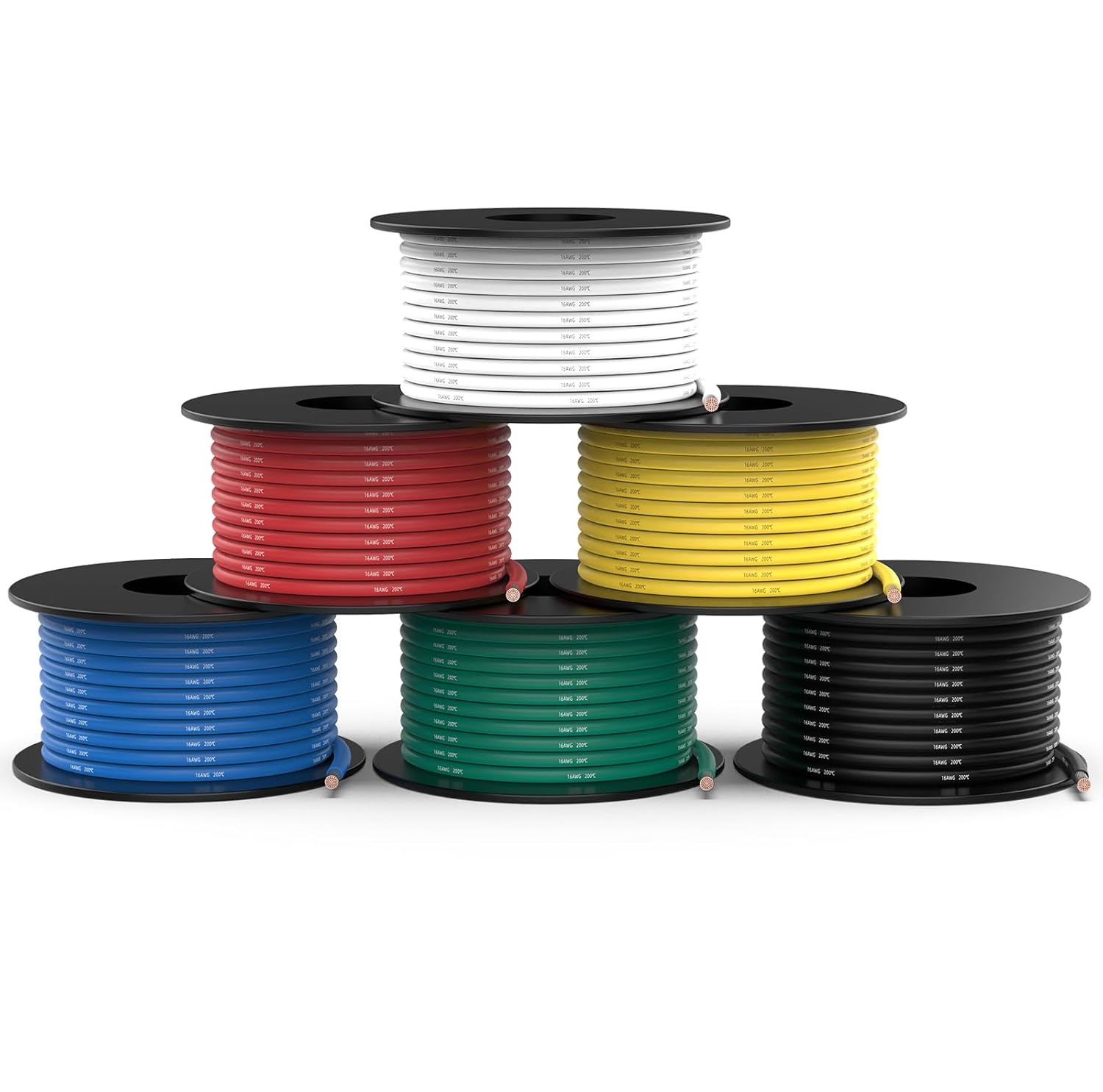 NAOEVO 16 Gauge Wire 600ft, 16 AWG Wire 6 Colors 100ft Each Spool, Flexible Silicone Tinned Copper Electrical Cable