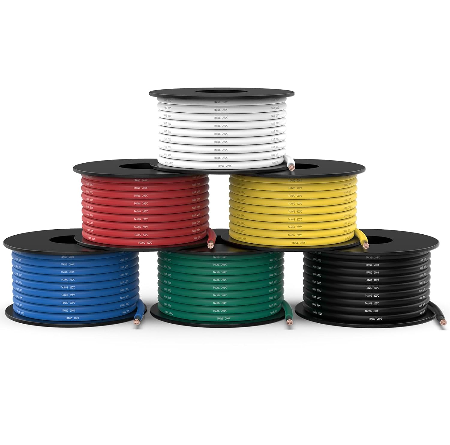 NAOEVO 14 Gauge Wire 600ft, 14 AWG Wire 6 Colors 100ft Each Spool, Flexible Silicone Tinned Copper Electrical Cable