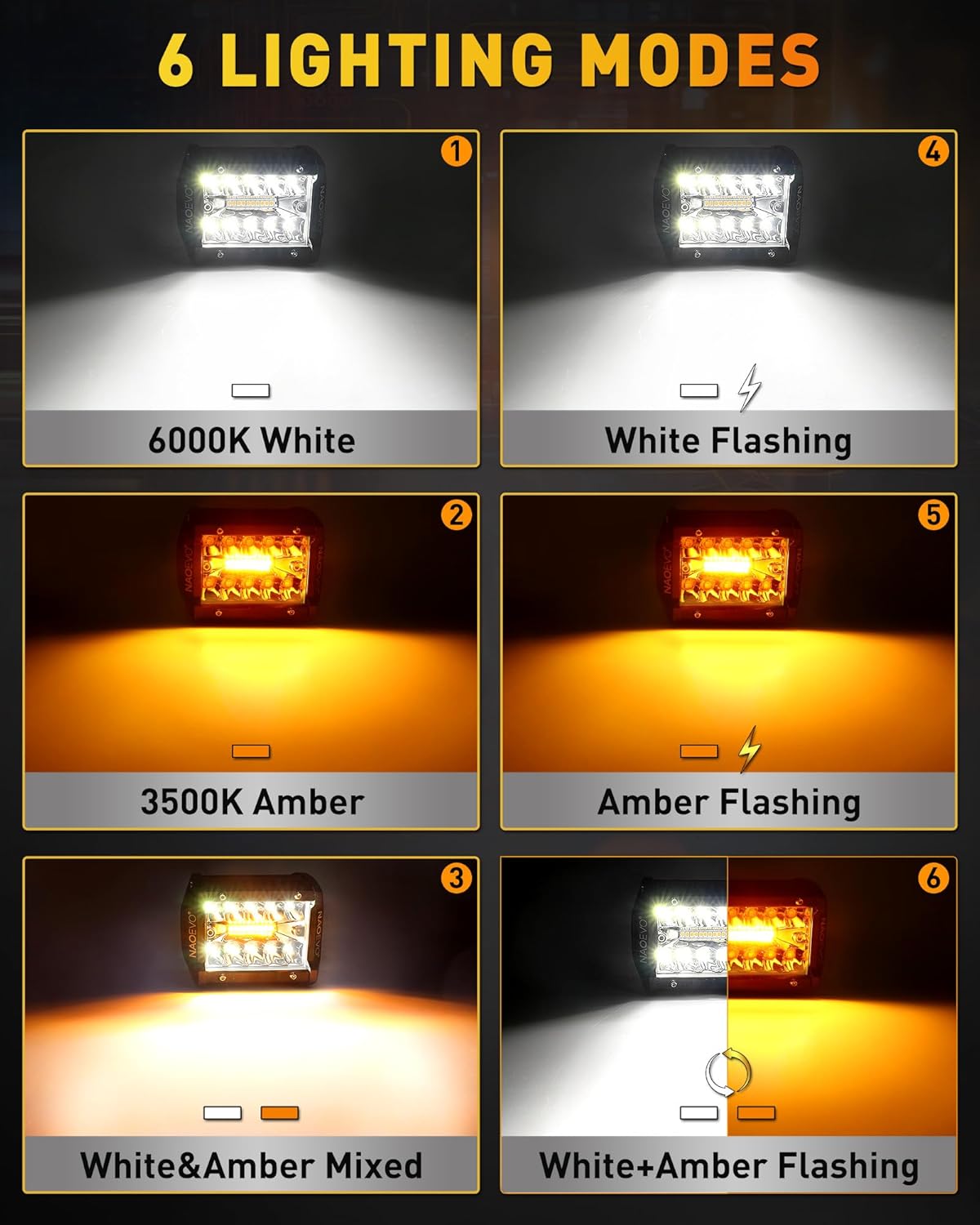4 Inch LED Pod Lights White Amber with Wiring Harness 4 Inch LED Pod Lights White Amber with Wiring Harness