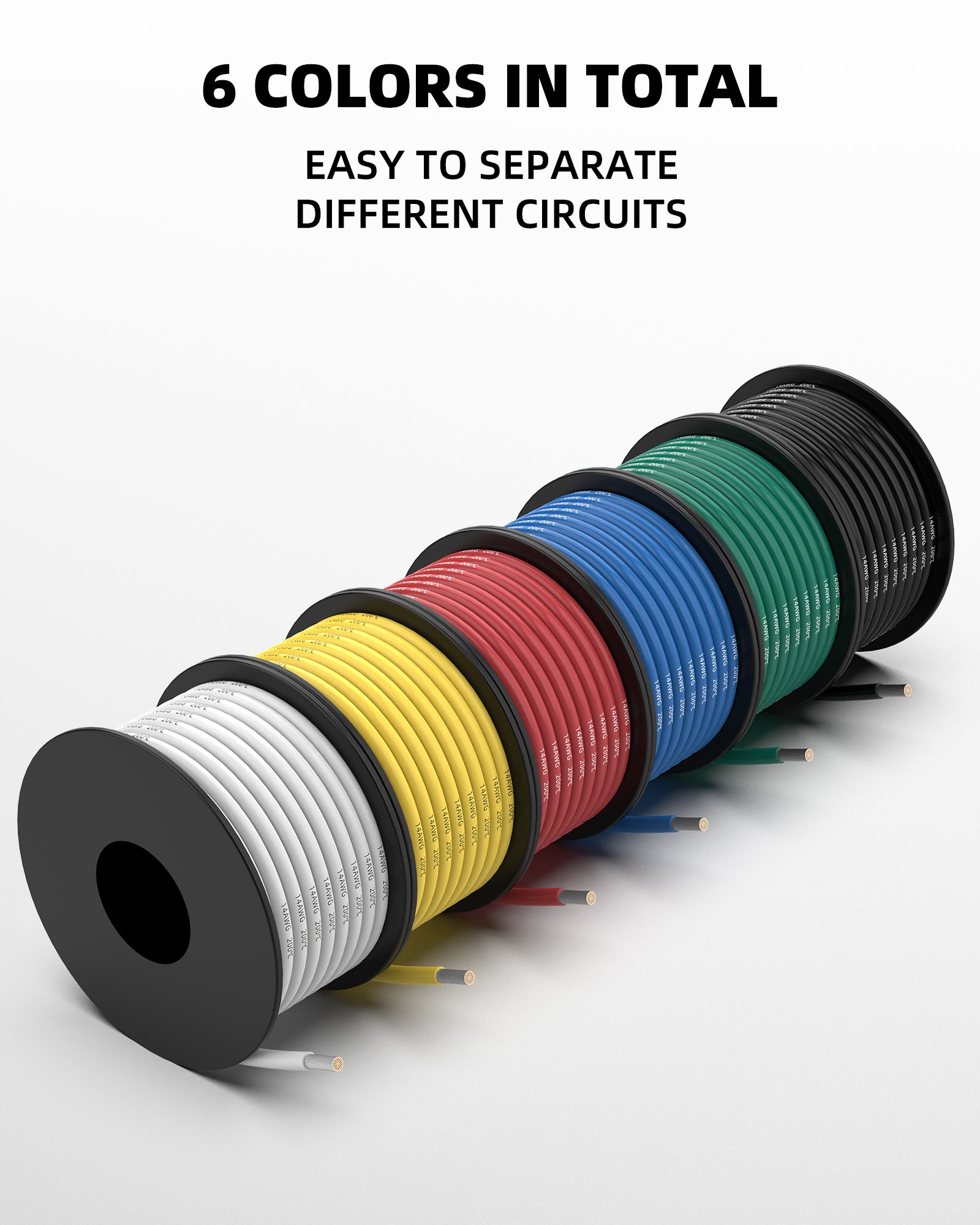 NAOEVO 16 Gauge Wire 600ft, 16 AWG Wire 6 Colors 100ft Each Spool, Flexible Silicone Tinned Copper Electrical Cable