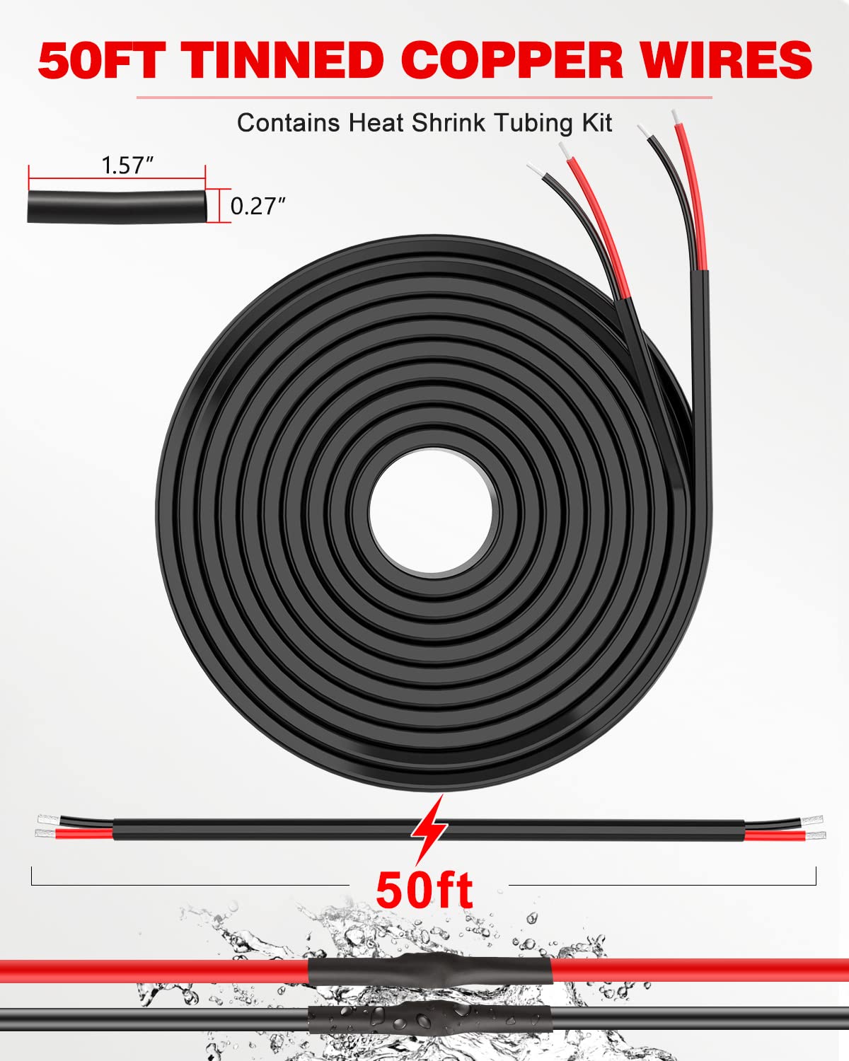 NAOEVO 18 Gauge Wire 2 Conductor Electrical Wire, 18 AWG Stranded PVC Cord, 12V Low Voltage/Tinned Copper/Flexible Cable for Automotive Wiring, Lamp Cord, Marine Cable (50FT)