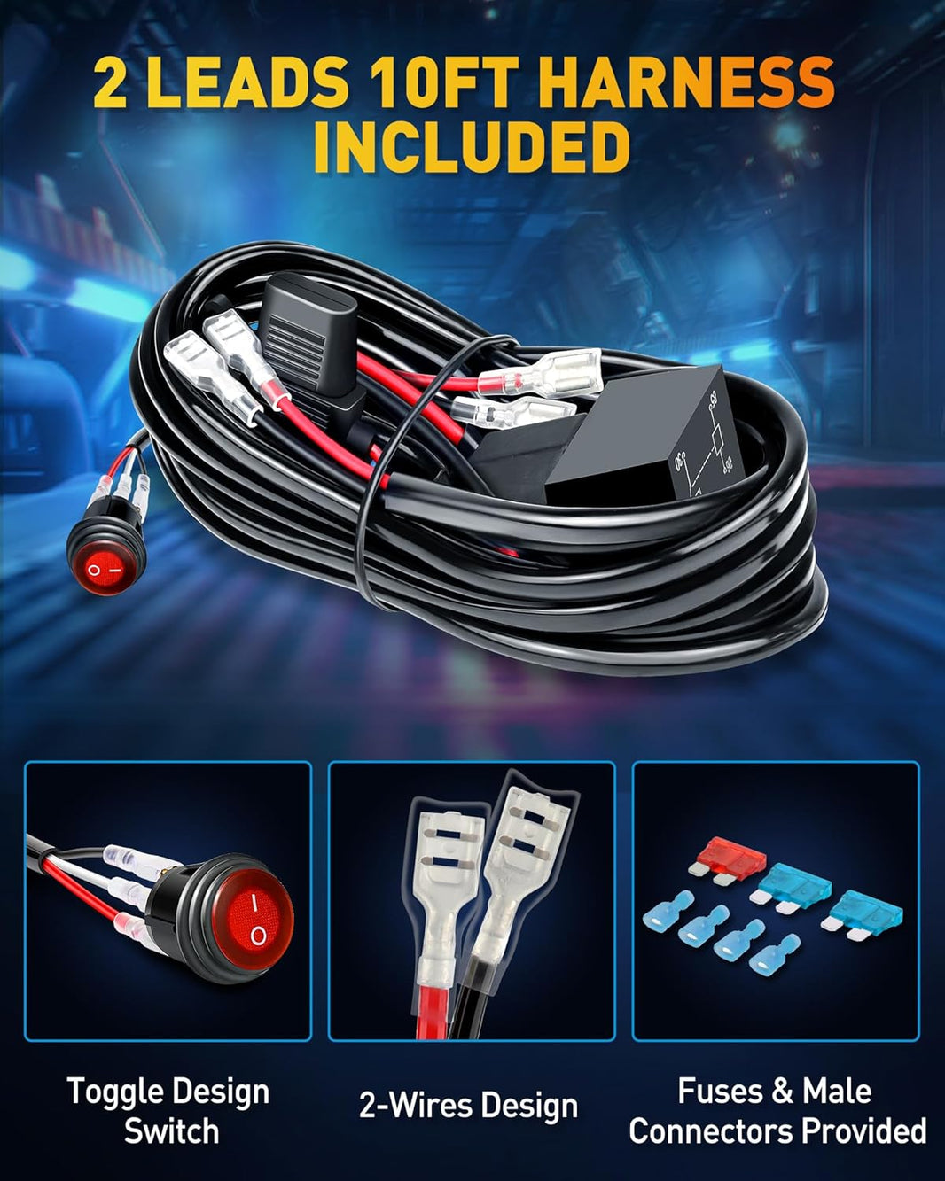 7 Inch LED Light Bar 240W 24,000LM White with 2 Leads Wiring Harness K ...