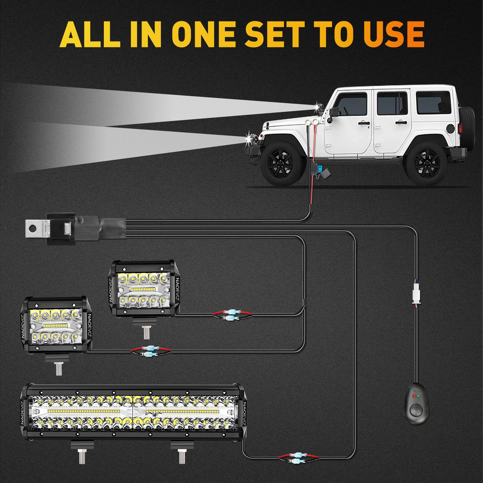 NAOEVO 12Inch LED Light Bar and 2PCS 4Inch LED Pod Lights, 420W 42000LM LED Fog/Driving/Off Road Lights Bar, Spot Flood Combo LED Light Bar with NAOEVO 12Inch LED Light Bar and 2PCS 4Inch LED Pod Lights, 420W 42000LM LED Fog/Driving/Off Road Lights Bar, Spot Flood Combo LED Light Bar with