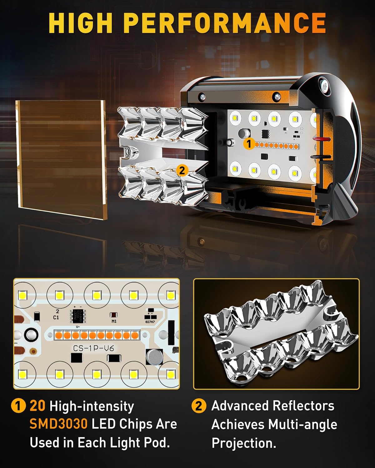 NAOEVO 4 Inch LED Pod Lights White Amber 3 Modes