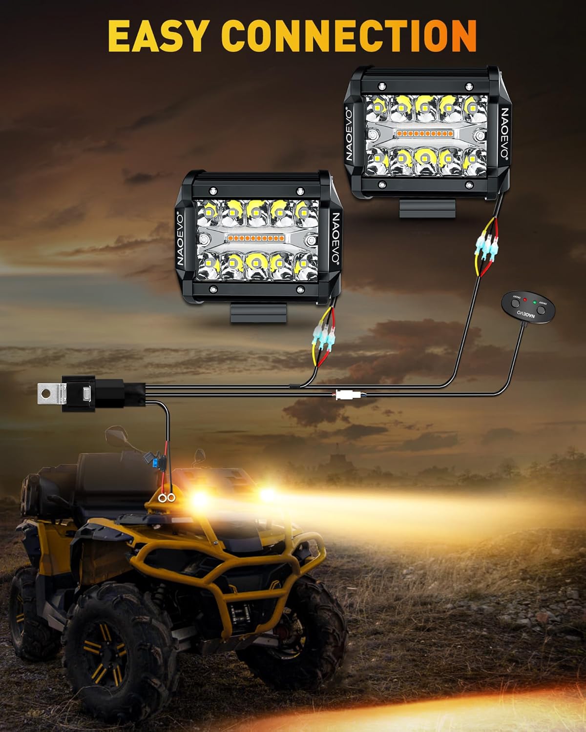 NAOEVO 4 Inch LED Pod Lights White Amber 3 Modes