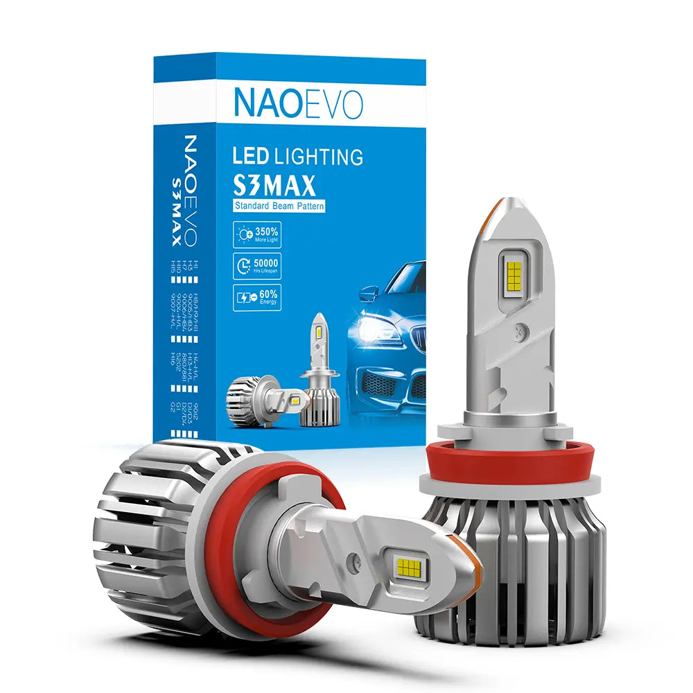 90W 1000LM LED Headlight Bulb 6500K White | NAOEVO S3MAX Series, 2 Bulbs
