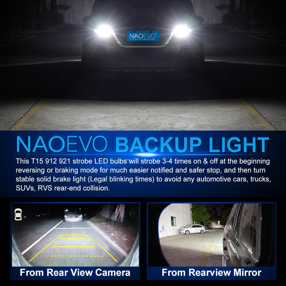 NAOEVO T15 912 921 W16W Strobe/Flashing LED Reverse Backup Brake Stop Light Bulb