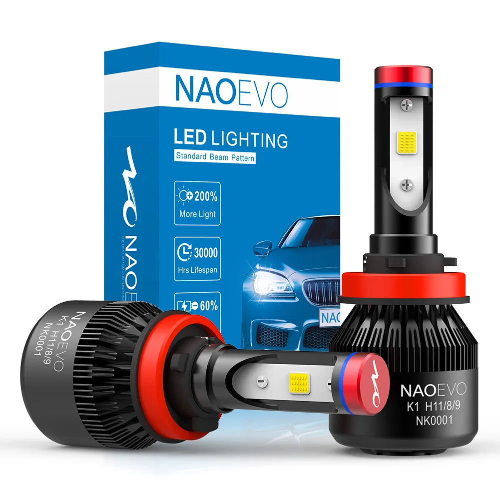 H11 H8 H9 LED Headlight Bulb 60W 6400LM 6500K White | NAOEVO K1 Series