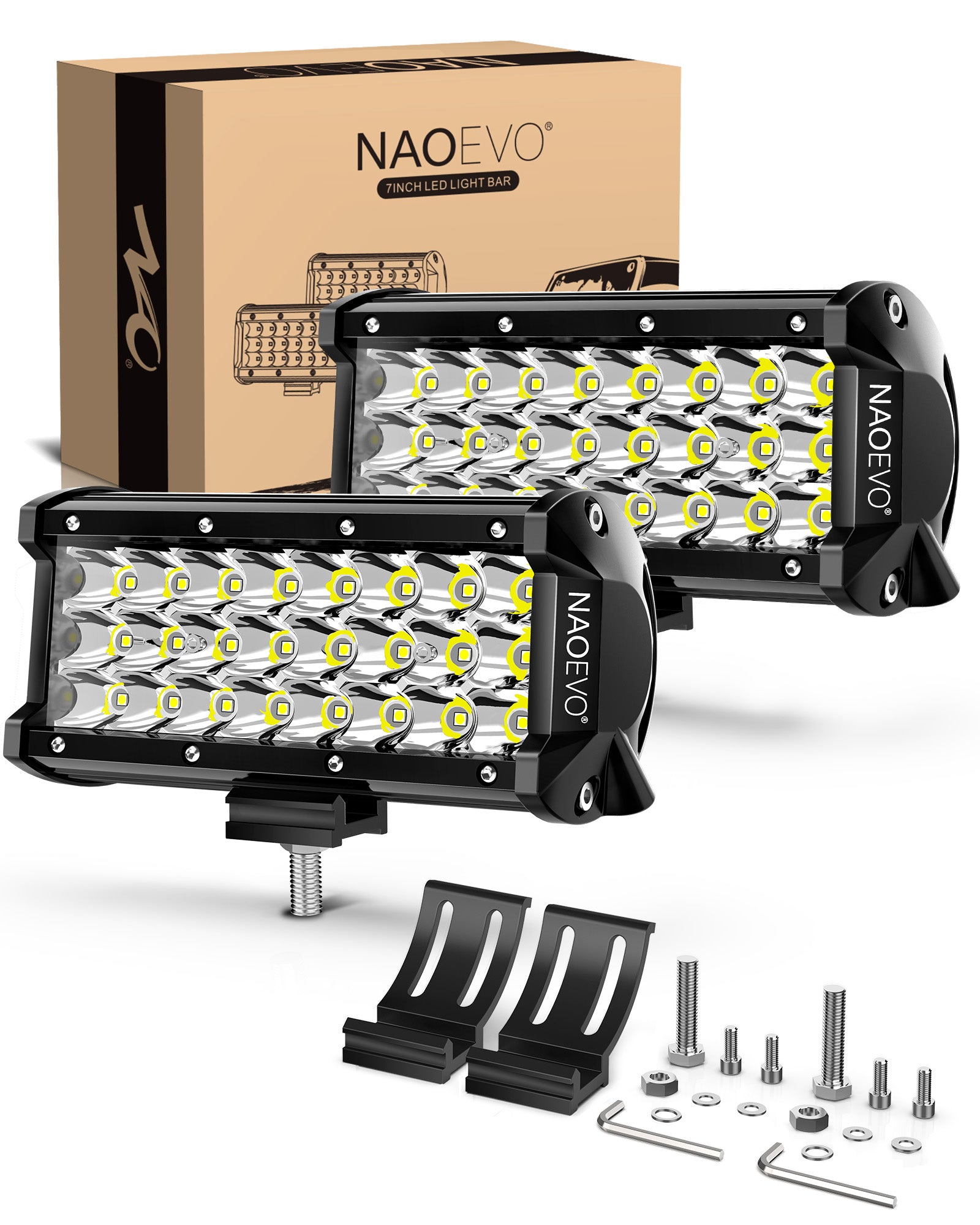 7 Inch LED Light Bar, LED Offroad Fog/Driving Lights, 50W 6000LM Tri-Row Work for Truck Boat Car UTV ATV, 2-Pack (White)