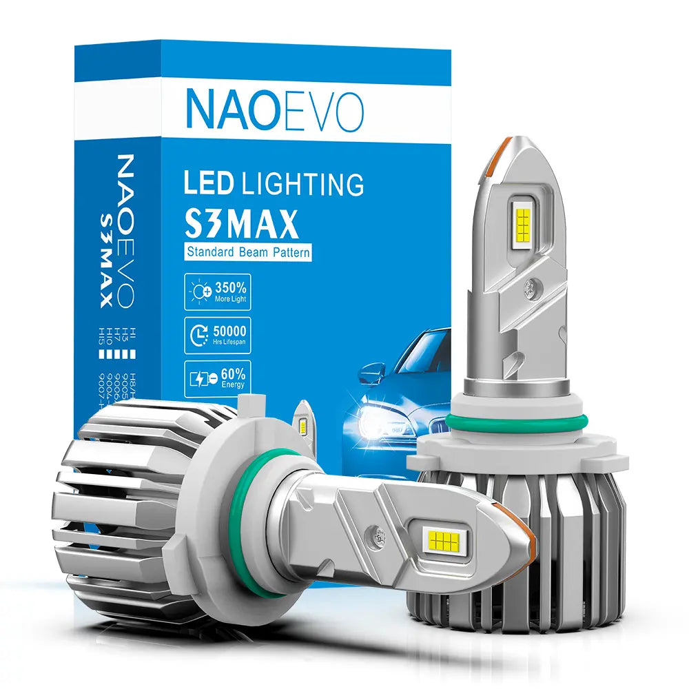 90W 1000LM LED Headlight Bulb 6500K White | NAOEVO S3MAX Series, 2 Bulbs