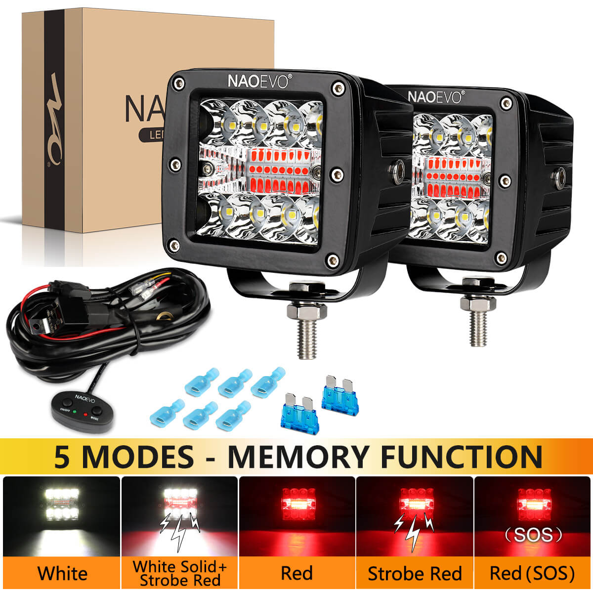 3 Inch 60W Red White LED Light pods | Naoevo