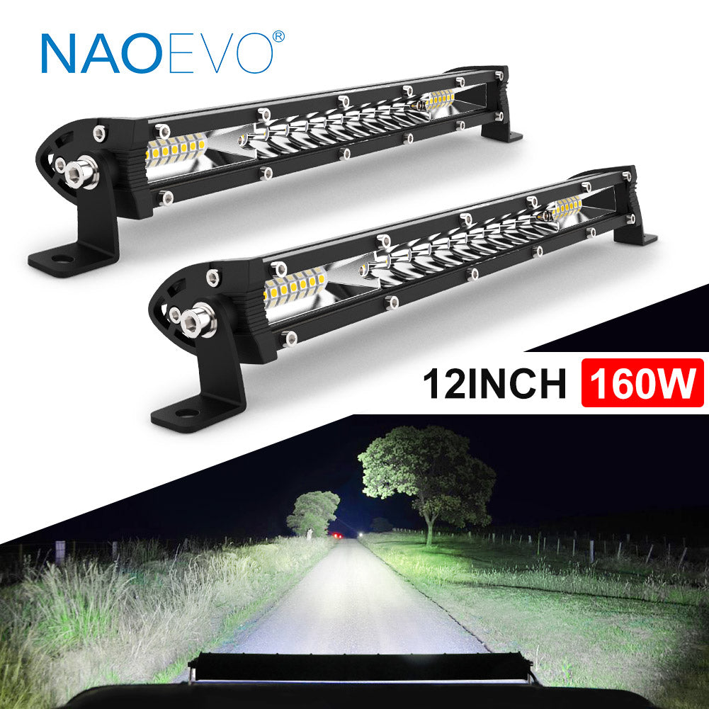 12 inch 160W White Slim LED Light Bar Spot Flood Combo - NAOEVO