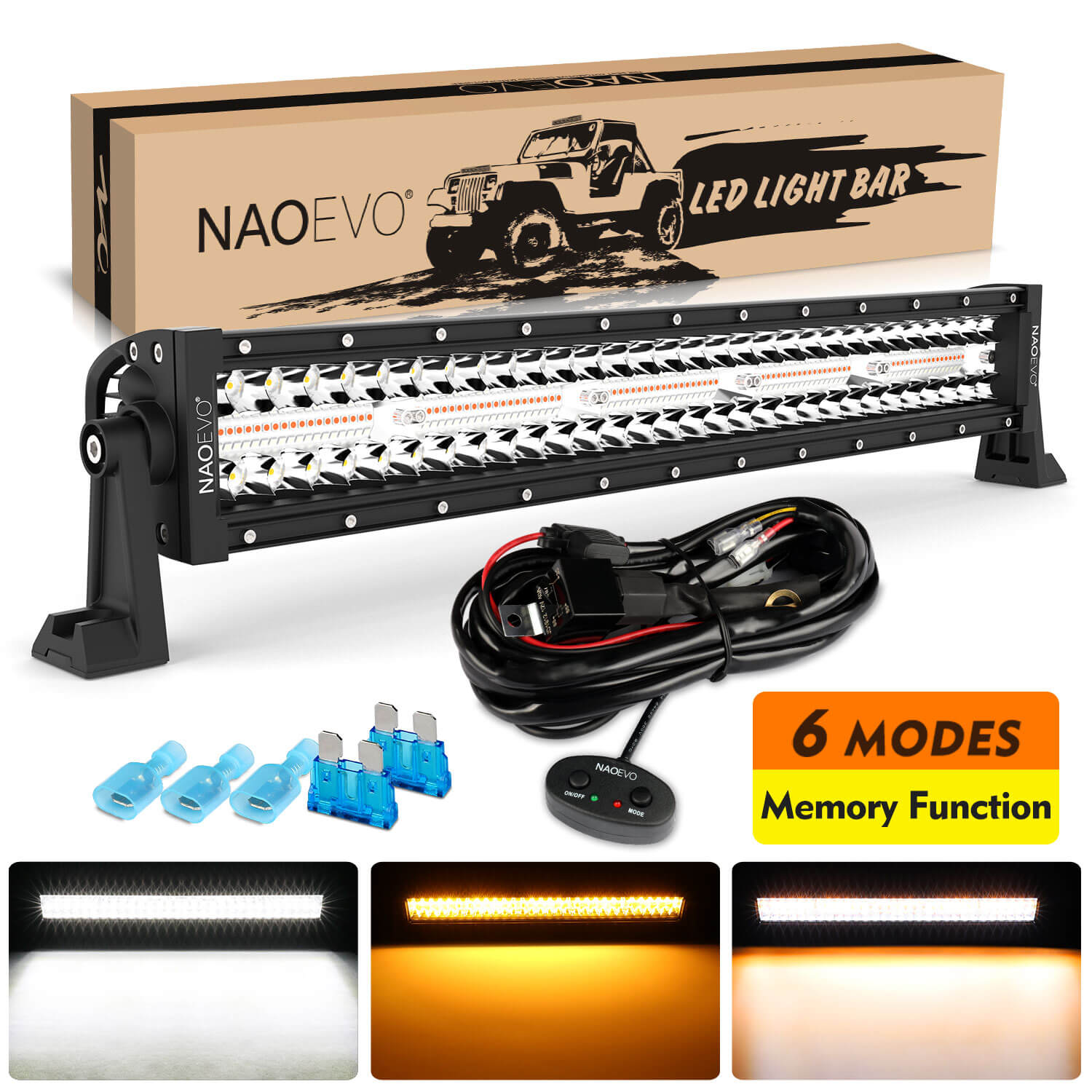 22 inch 160W LED Light Bar Amber White Off-Road Lighting | Naoevo