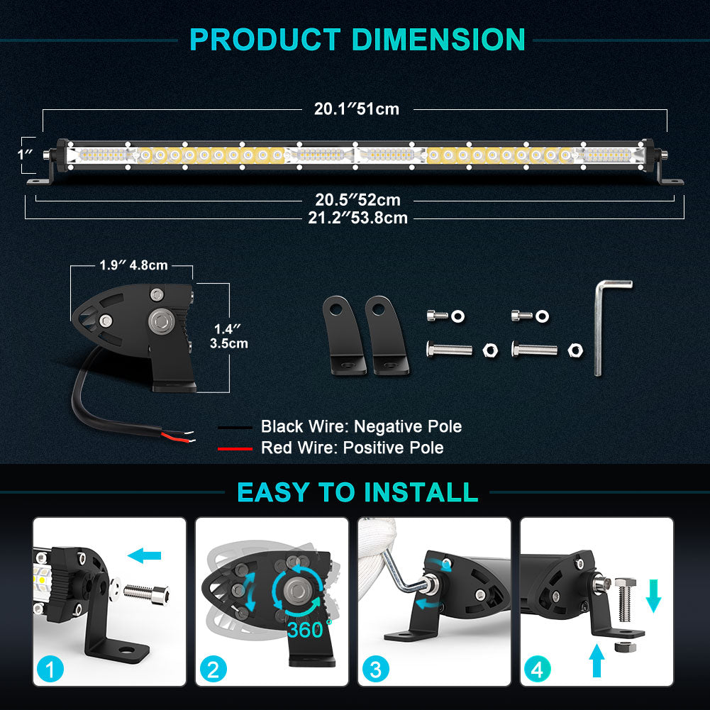 20 inch 320W White Slim LED Light Bar Spot Flood Combo | Naoevo