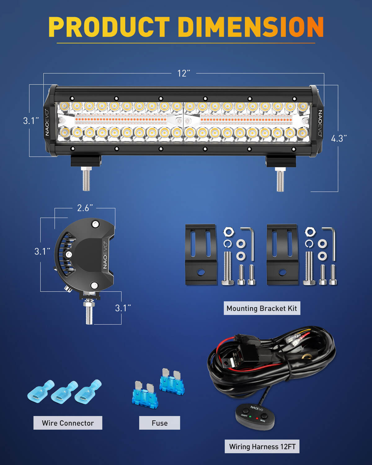 12 Inch 240W Amber White LED Light Bar - NAOEVO