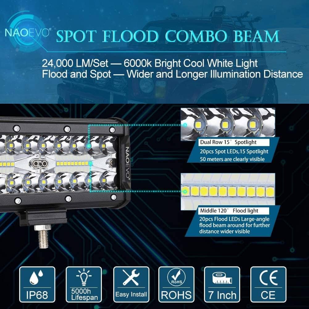 7 Inch 240W LED Light Bar with Spot Flood Combo Beam | Naoevo