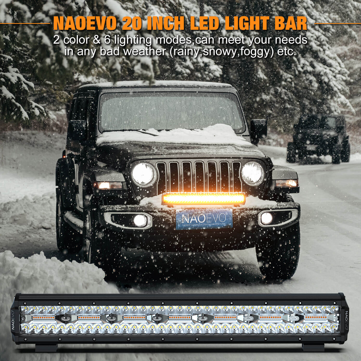 20inch white amber led light bar