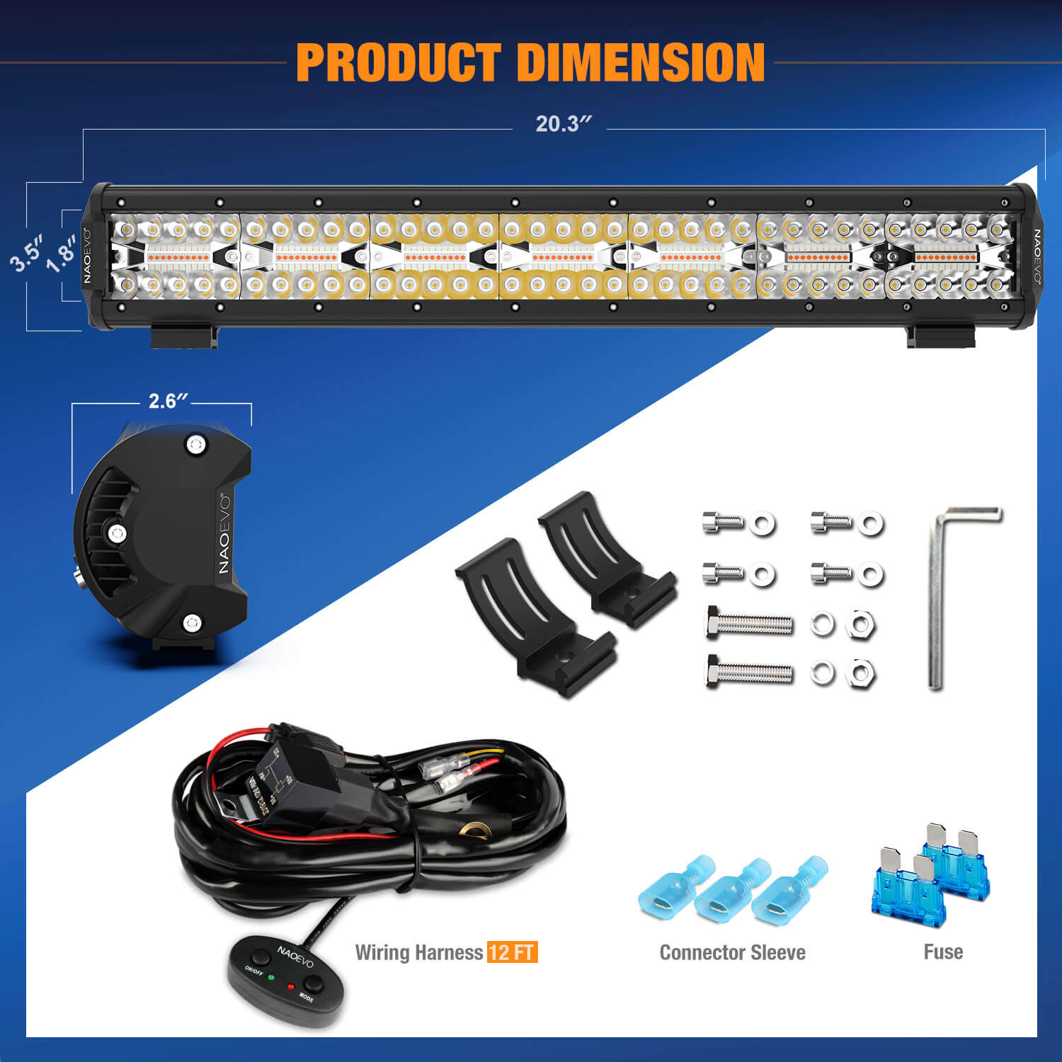 20inch white amber led light bar