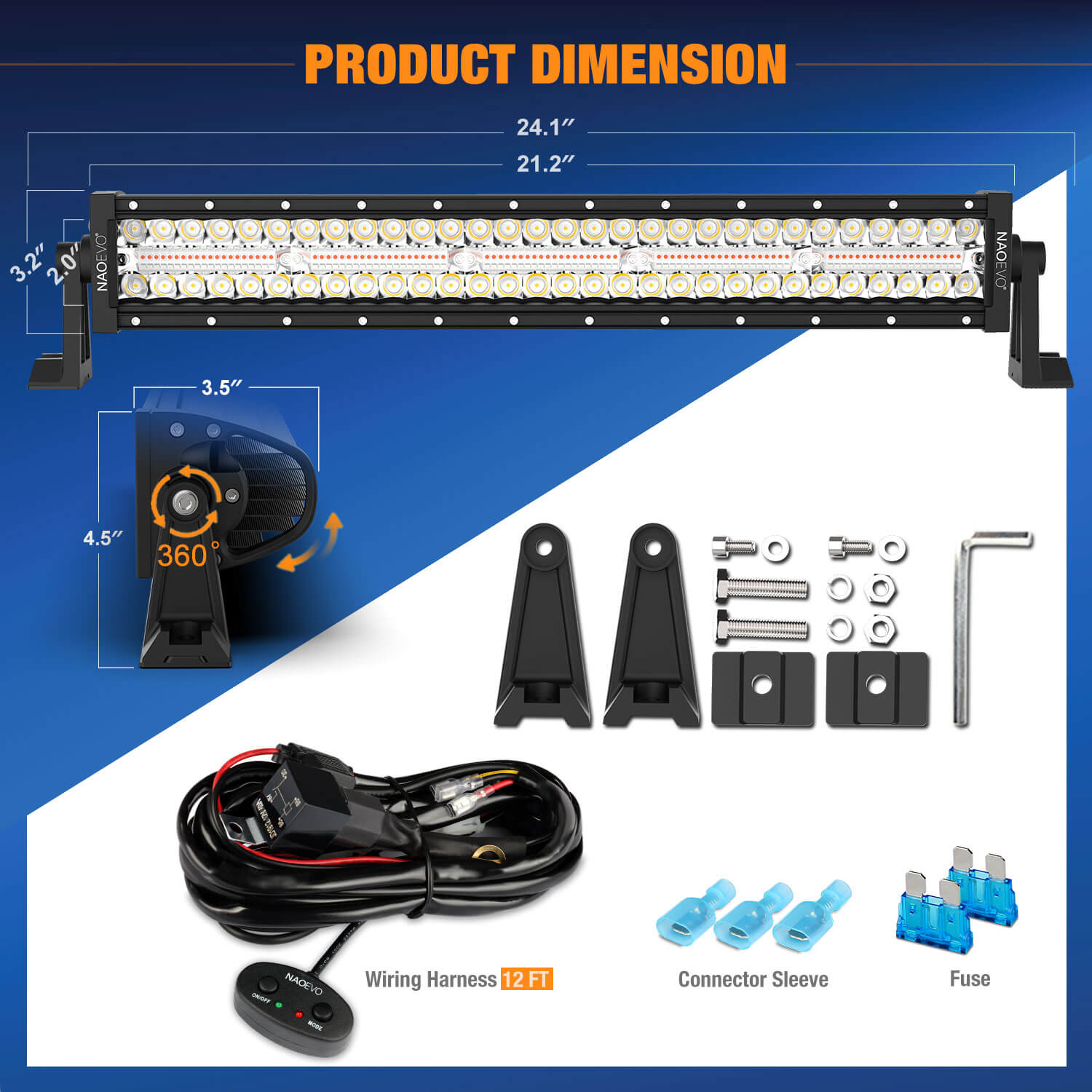 22 inch 160W LED Light Bar Amber White Off-Road Lighting | Naoevo