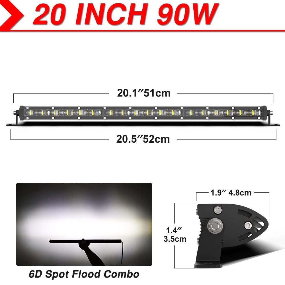 7" 13" 20" inch 6D Slim LED Light Bar Work Light - NAOEVO