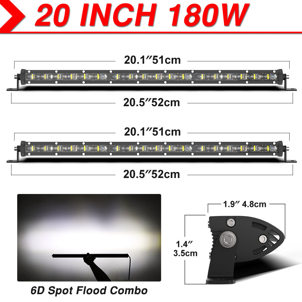 7" 13" 20" inch 6D Slim LED Light Bar Work Light - NAOEVO