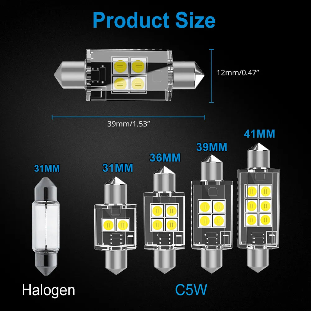 C5W 31MM 36MM 39MM 41MM LED Light Bulbs, 2 Bulbs