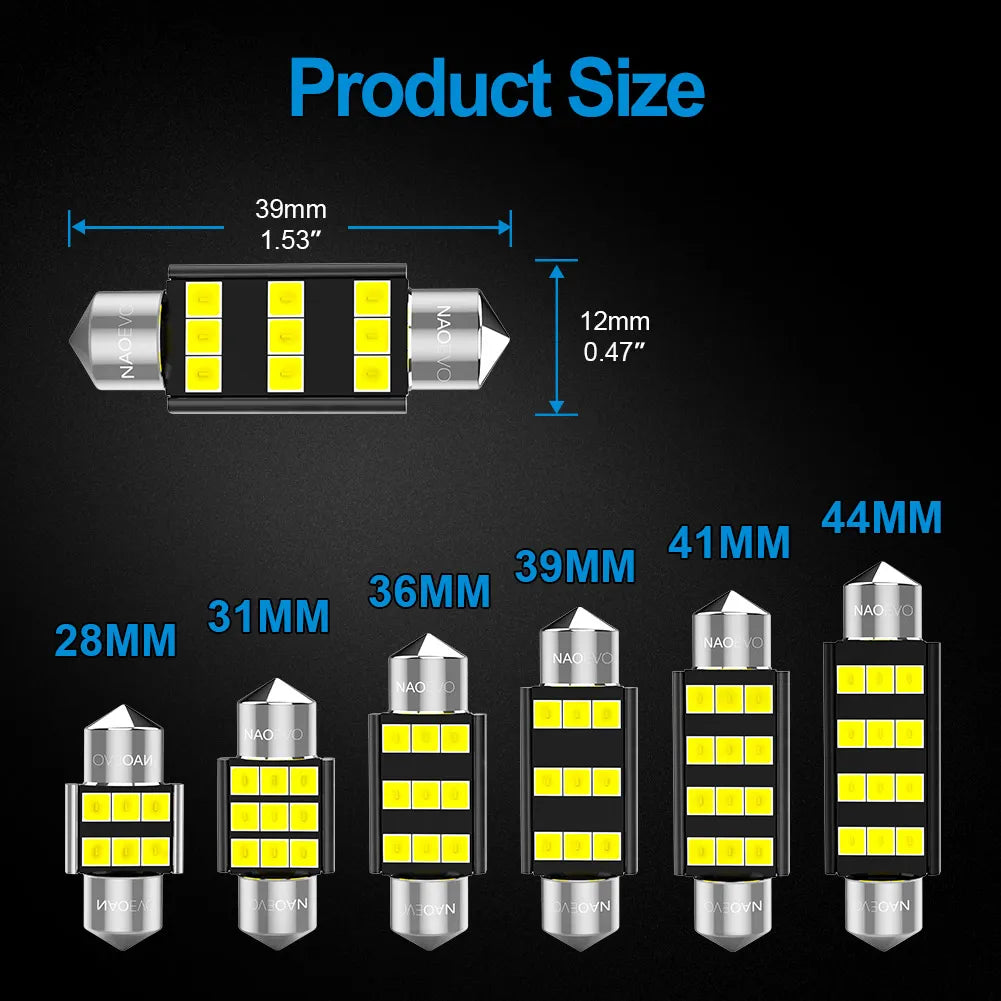 C5W 28MM 31MM 36MM 39MM 41MM 44MM LED Light Bulbs, 2 Bulbs